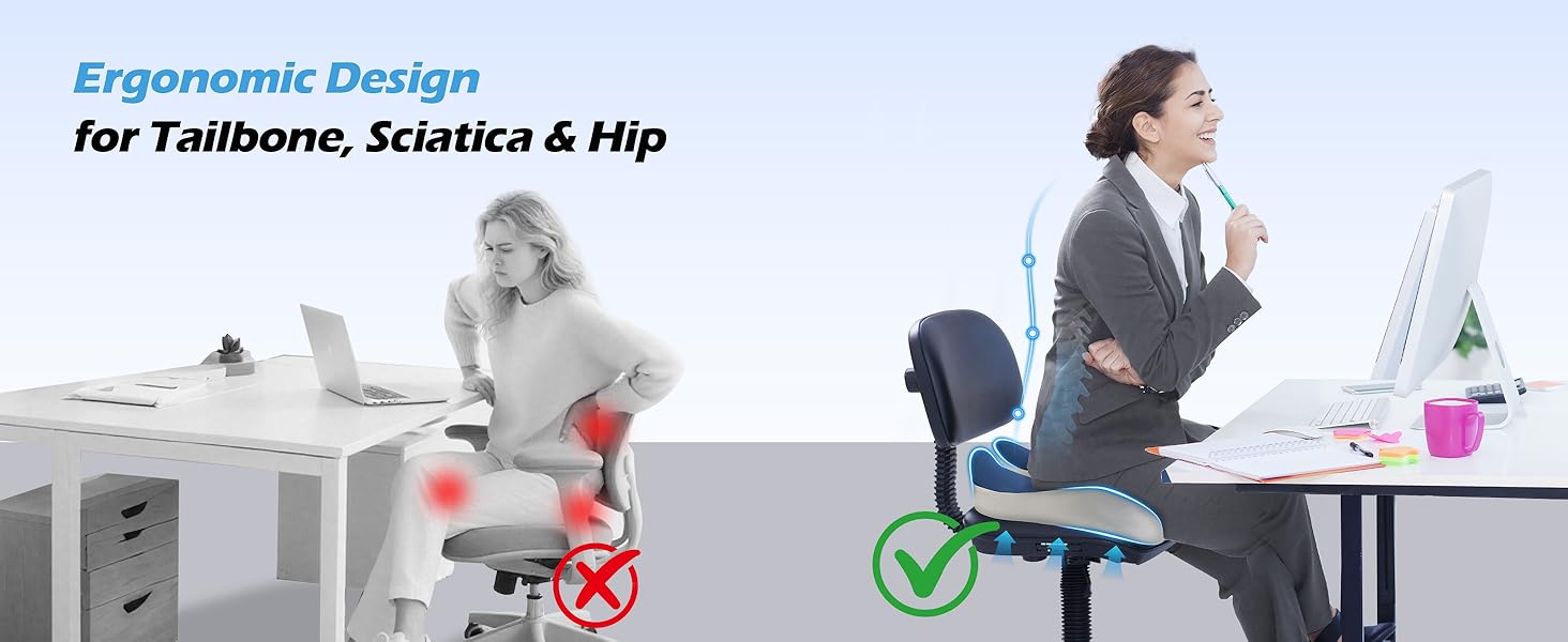 Подушка ортопедична для офісного крісла Lofty Aim з піни Memory Foam: підтримка попереку, куприка, зняття болю, для офісу, авто, літака, інвалідного візка – чорний, синій та сірий