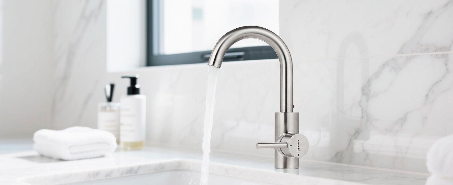 Змішувач для ванної кімнати GRIFEMA, 360° поворотний, однорідний, нержавіюча сталь, 180 мм, холодна та гаряча вода, економія води, проста установка, 3/8″ з'єднання, для гостьового туалету, G1002A сірий