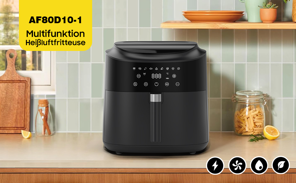 Фритюрниця повітряна XXL 9л, 2350W, 9 програм, LED дисплей, функція підігріву, металевий внутрішній простір, для сімейних обідів