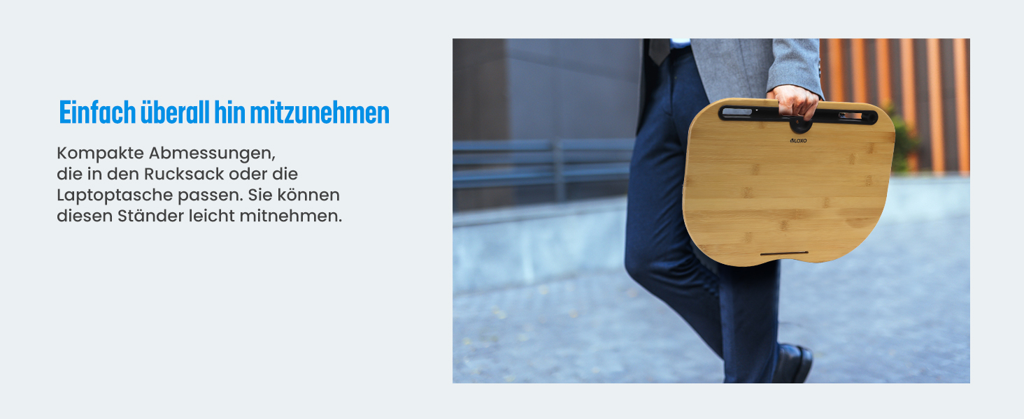 Підставка для ноутбука VLOXO з бамбука для ліжка та дивана, м'яка підкладка, ергономічне коліно, з отвором для кабелю та антиковзким покриттям, для ноутбуків/планшетів/MacBook до 14 дюймів, коричнева