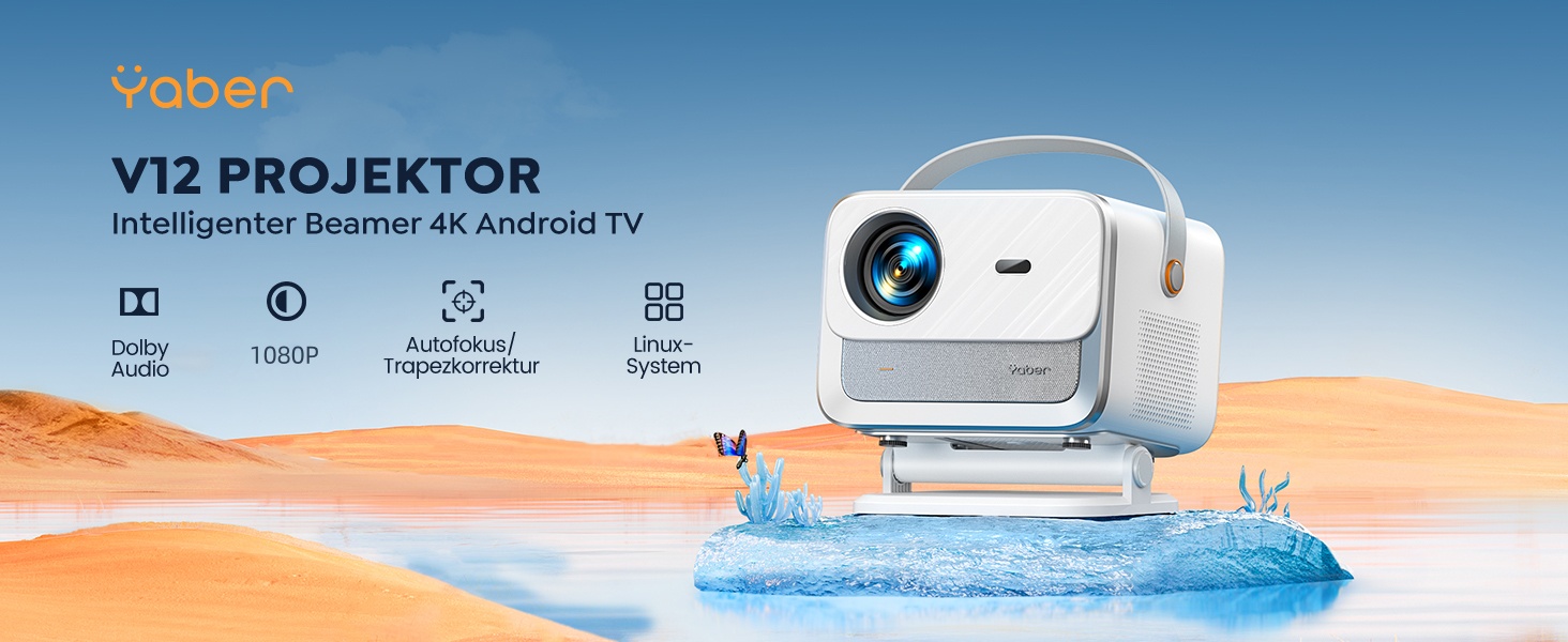 YABER V12 проєктор 4K: Full HD, WiFi6, Bluetooth 5.2, автофокус, 20W Dolby, для дому та на відкритому повітрі