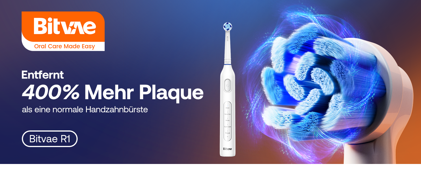 Електрична зубна щітка Bitvae з 8 насадок для дорослих та дітей, кейс, 5 режимів, таймер 2 хв, 60 днів роботи, (R1H3, Біла)