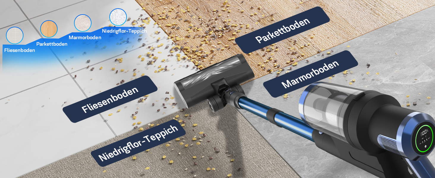 Бездротовий пилосос Nigecue 550W з акумулятором, 45000Pa, 60 хвилин роботи, Smart-дисплеєм, антизаплутувальною щіткою, 1.5L контейнером для сміття, для твердих поверхонь, килимів та шерсті тварин