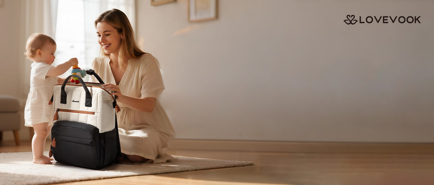 LOVEVOOK Рюкзак-переноска для мами та тата, рюкзак-пеленальник, сумка для підгузків, водонепроникна, з пеленальною підкладкою, з ременями для дитячої коляски, Khaki-beige