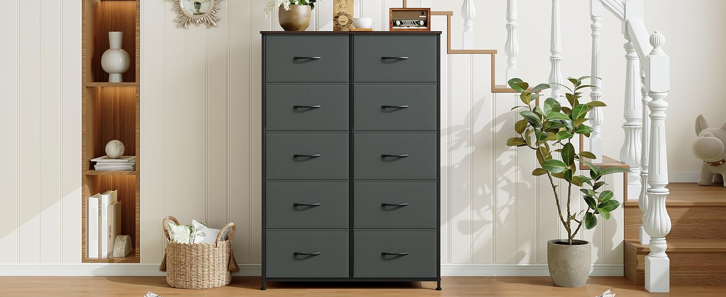 Комод з тканини з шухлядами, комод-шафа для спальні, вітальні, передпокою, 8 шухляд, білий (вугільно-сірий), 30T x 80B x 114.5H см