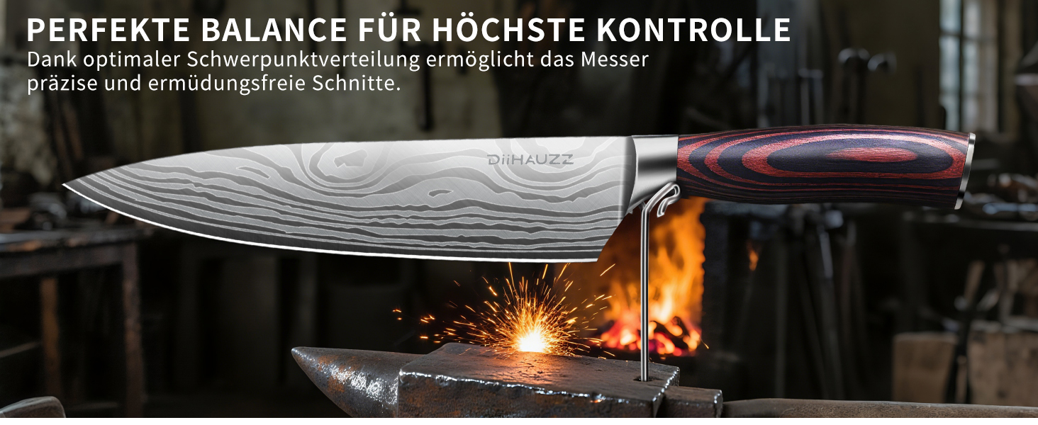 Професійний кухонний ніж, 20 см: високоякісний сталевий ніж для шеф-кухаря з ергономічною ручкою