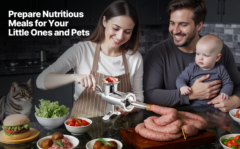 М'ясорубка ручна VEVOR з нержавіючої сталі 304, насадки 4.5/8 мм, для фаршу та ковбас, срібляста (#10)