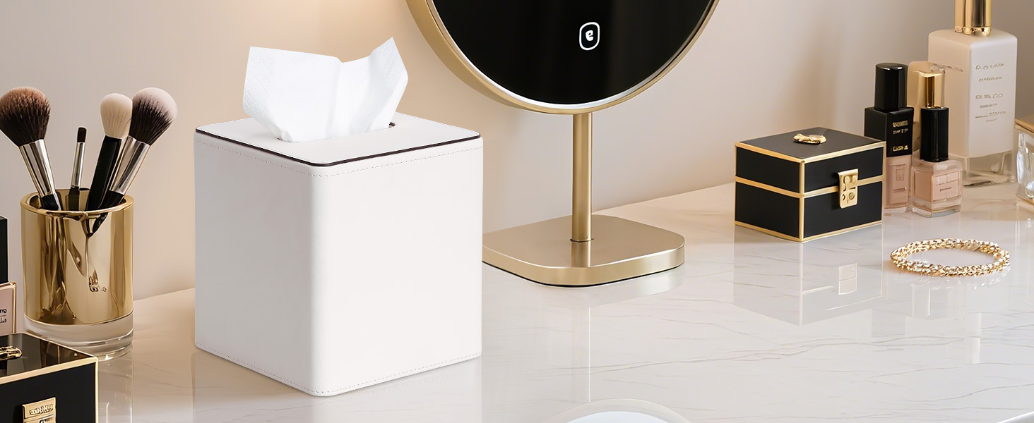 Склянка для серветок KINGFOM з PU шкіри, квадратна, для офісу/авто/дому (слонова кістка)