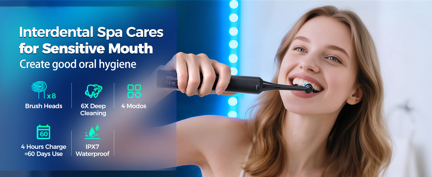 Електрична зубна щітка Rotierende для дорослих з 8 насадками, 4 режимами чищення, акумулятором на 60 днів та смарт-таймером 2 хв - професійна електрична зубна щітка (чорна)