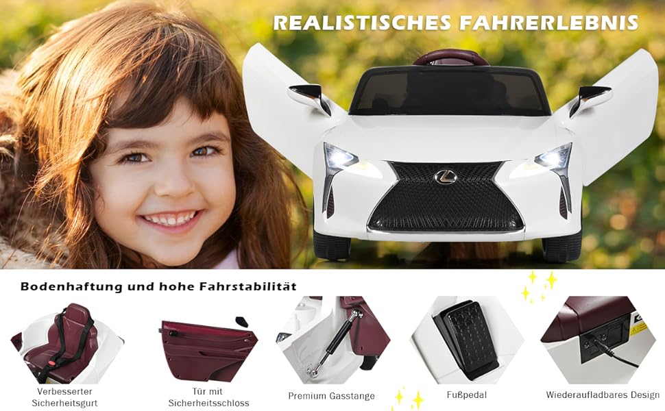 Дитячий електромобіль Lexus COSTWAY 12V з пультом, LED, музикою, USB, чорний