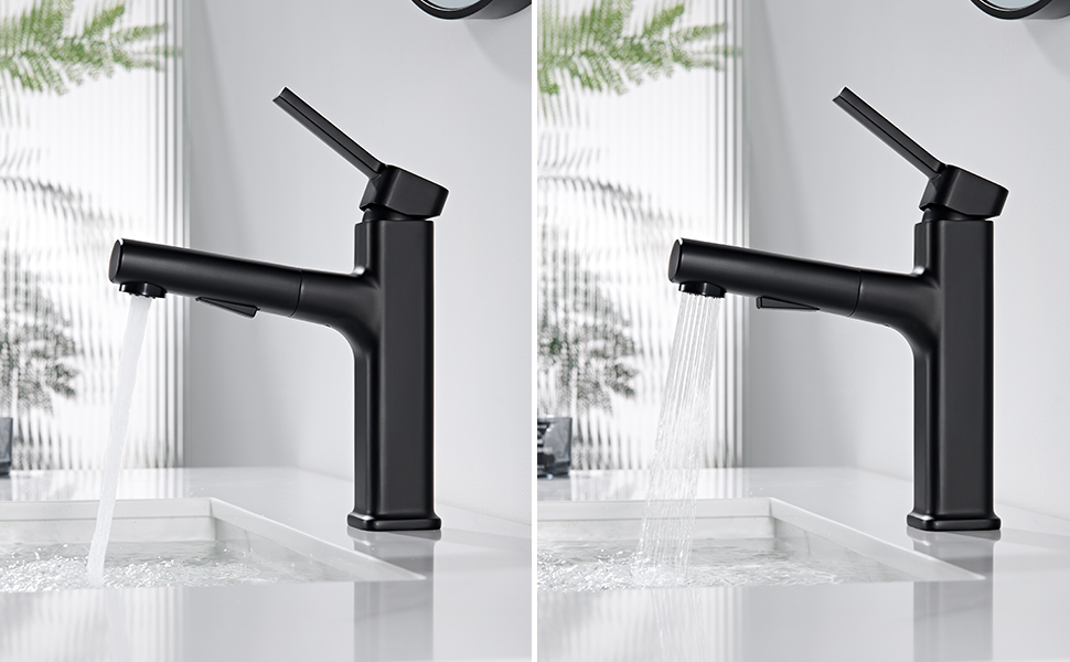 Чорний змішувач для ванної кімнати з висувною лійкою, однорегуляторний, для холодної та гарячої води