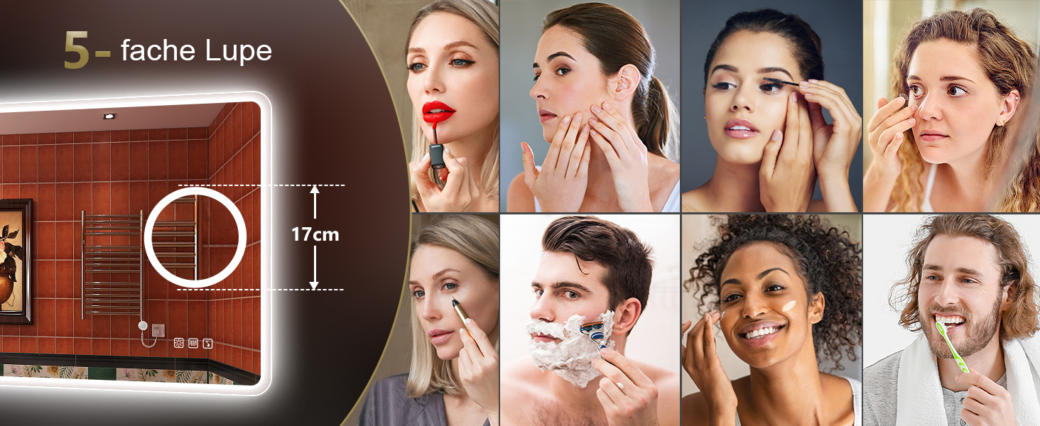 Дзеркало для ванної кімнати S'bagno з підсвічуванням 80x60 см, LED, Bluetooth, 5x збільшення, протитуманне покриття, 3 кольори, регулювання яскравості, пам'ять налаштувань, загартоване скло, IP44, водонепроникність, горизонтальна/вертикальна установка, M66