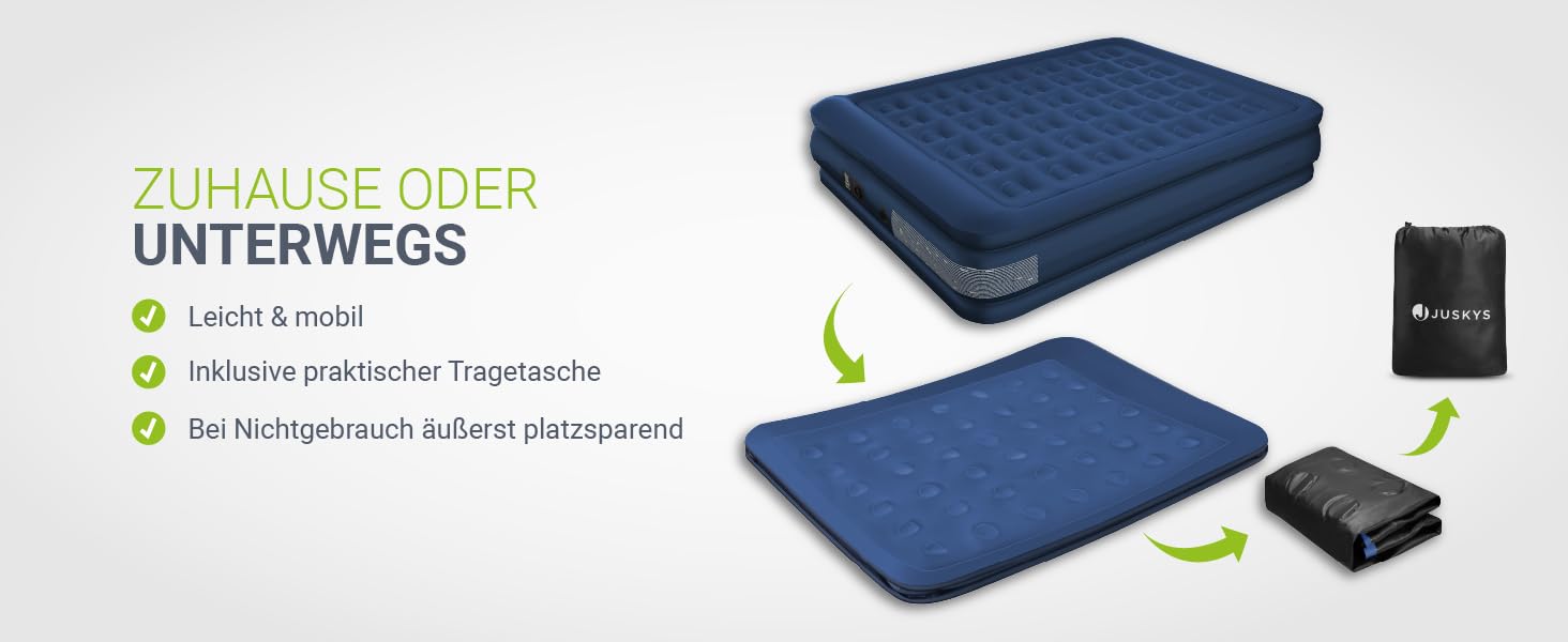 Надувний матрац Juskys самонадувний 150x200 см - двоспальний з вбудованим насосом - ідеально для гостей або кемпінгу - водонепроникний блакитний/білий (блакитний, двоспальний)