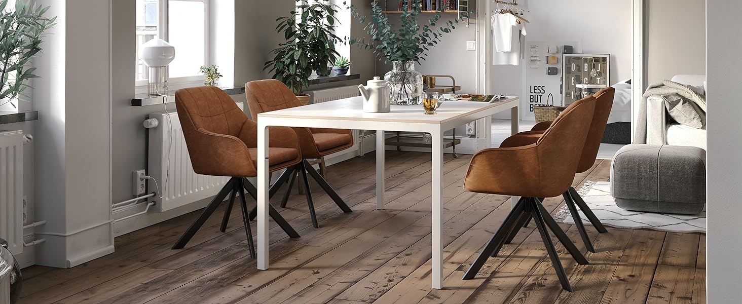 Набір з 2 обертових стільців для їдальні/кухні, бежевий, з підлокітниками, поліестер, металеві ніжки