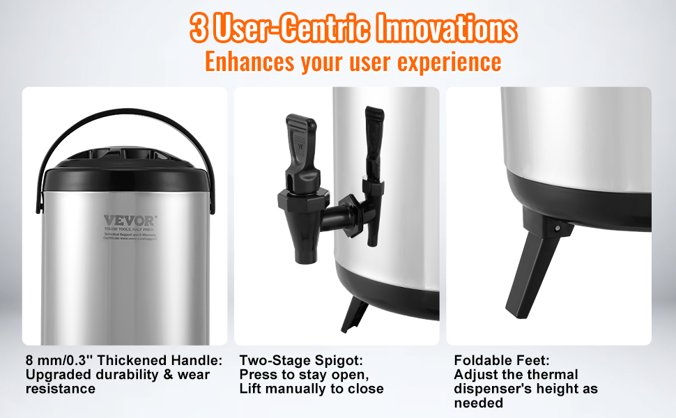 Диспенсер для гарячих та холодних напоїв VEVOR, 17.2 л, з нержавіючої сталі. Диспенсер для води, кави, молока, соку. Ізотермічна кана 9.2 л