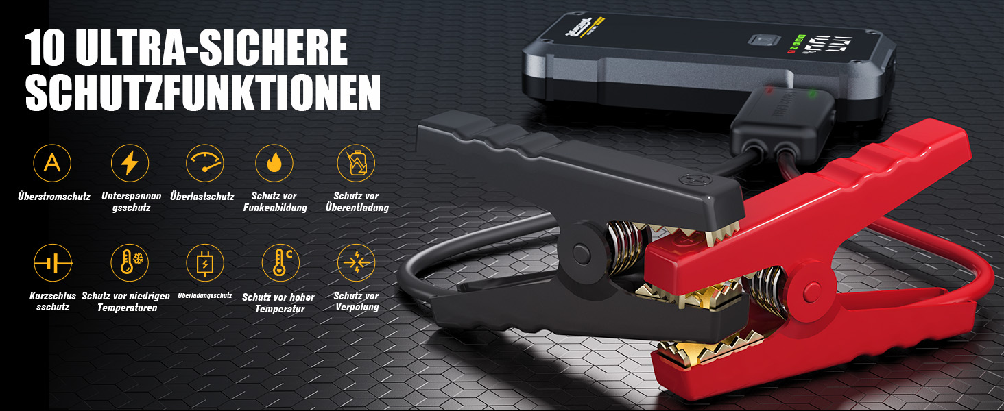 Powerbank Starthilfe VoltSurge 5000A: Зарядний пристрій для автомобіля, пусковий запуск, 5000A, 12V, для бензинових (7.0L) та дизельних (5.5L) двигунів, з LED-ліхтариком