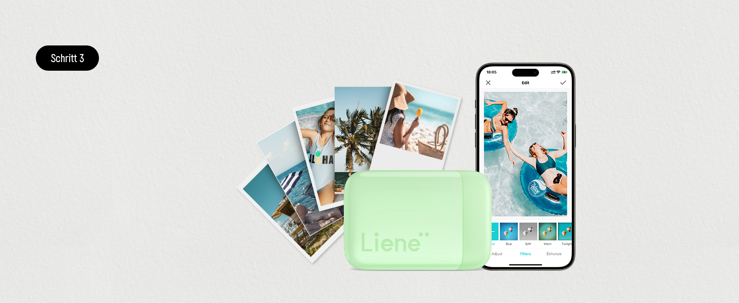 Портативний фотодрук Liene Pearl K100: друк зі смартфона, 50 шт. Zink-паперу, Bluetooth 5.0, сумісний з iOS/Android, для iPhone (зелений)