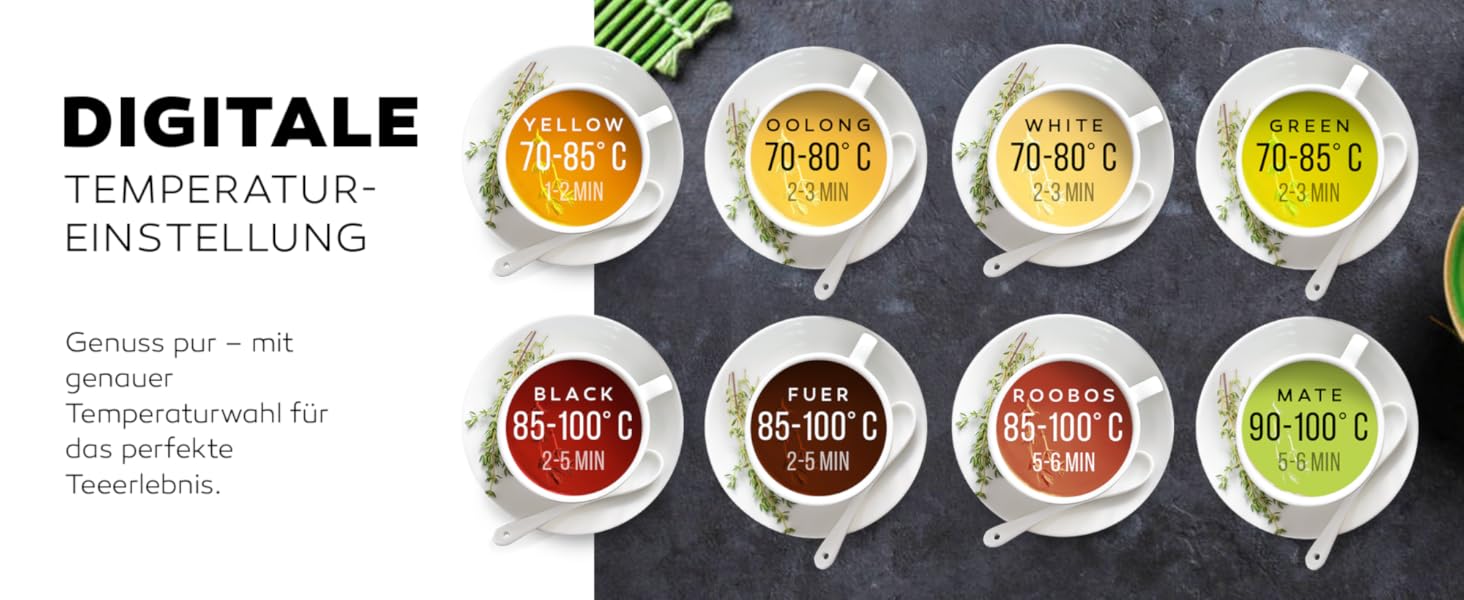 Електричний чайник BALTER з регулюванням температури, 40°C-100°C, подвійні стінки, без BPA, тихий та бездротовий, 1.5L, 2200W, білий