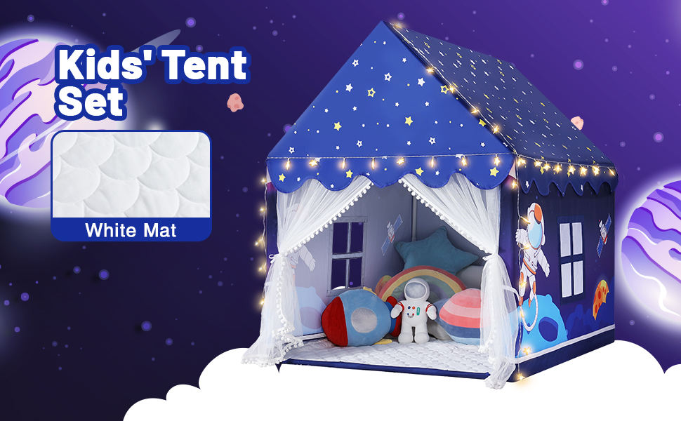 Дитяче намет-будиночок Wilwolfer з килимком для малюків: Принцесин будиночок для дівчаток та хлопчиків - Великий намет для гри в приміщенні та на вулиці - Ідеальна іграшка для дітей (Блакитний з килимком)