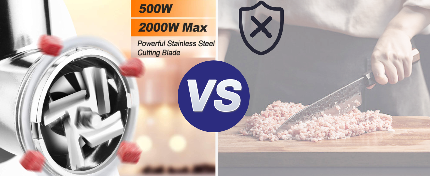 Електрична м'ясорубка COOCHEER 2000W з нержавіючої сталі 3-в-1, з набором для ковбас та кіббе