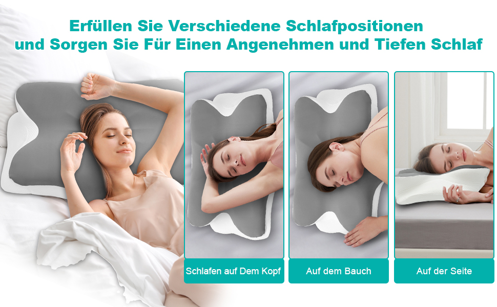 Ортопедична подушка з піни Memory Foam для шиї та голови 63x42.5x13.8/9 см, ергономічна для сну на боці, спині та животі
