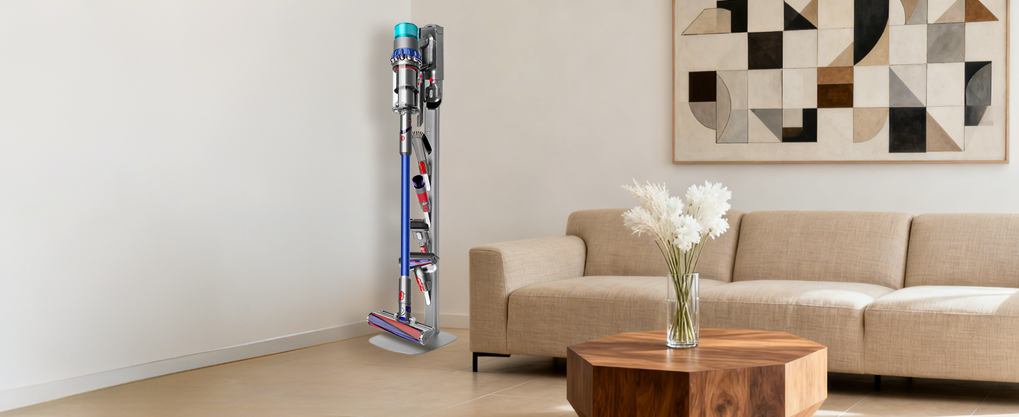 Стійка для пилососа Dyson Gen5 V15 V12 V11 V10 V8 V7 V6 – на підлогу, без свердління, 4 гаки, срібляста