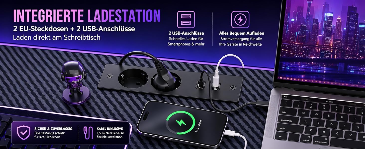 Ігровий стіл APICIZON 150 см з поличкою, підставкою під монітор та RGB-підсвіткою, чорний. Комп'ютерний стіл з USB, тримачем для навушників та підставки для чашки, карбоновий дизайн