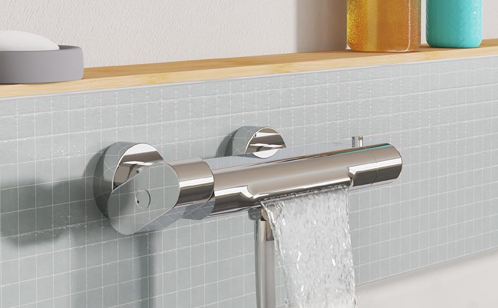 Змішувач для ванни EISL CARNEO з термостатом, водоспадом та захистом від перегріву (38°C), хром