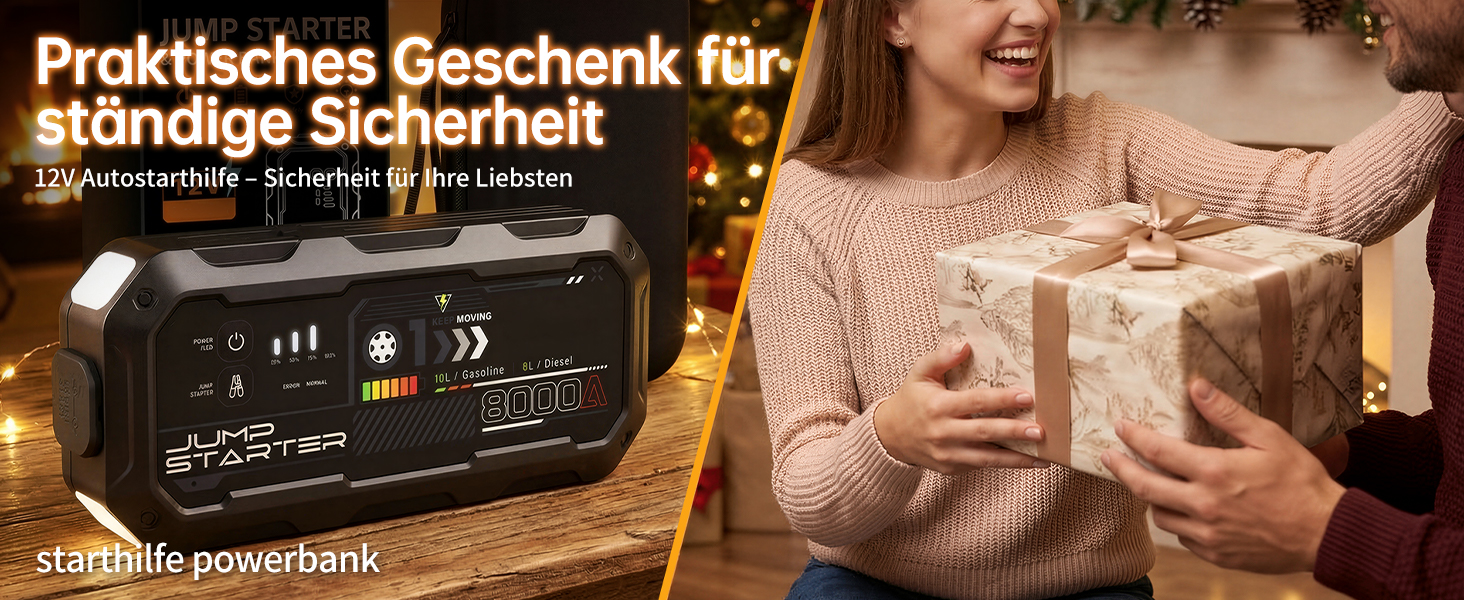 Бустер для автомобіля 8000A Powerbank Jump Starter для дизельних двигунів до 12л та бензинових до 10л