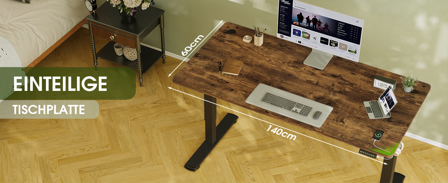 Електричний регульований стіл Flamaker з пам'яттю, ігрова модель, 160 x 60 см (Бежевий+Білий, Вінтажний Коричневий)