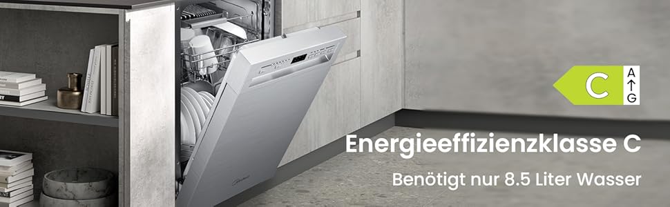 Посудомийна машина Midea SV 5.14K10C, 45 см, 10 комплектів, вбудована, WIFI, 8 програм, 44 дБ, автоматичне відкриття дверцят, таймер затримки 0-24 год, Inox