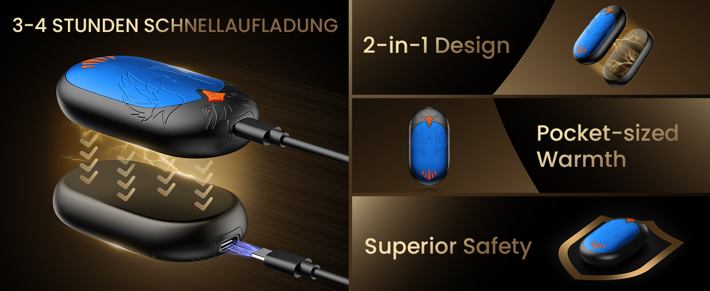 Електричні грілки для рук 2 шт. з USB-зарядкою, 3 режими нагріву, 24 години тепла, багаторазові, для зими, блакитні