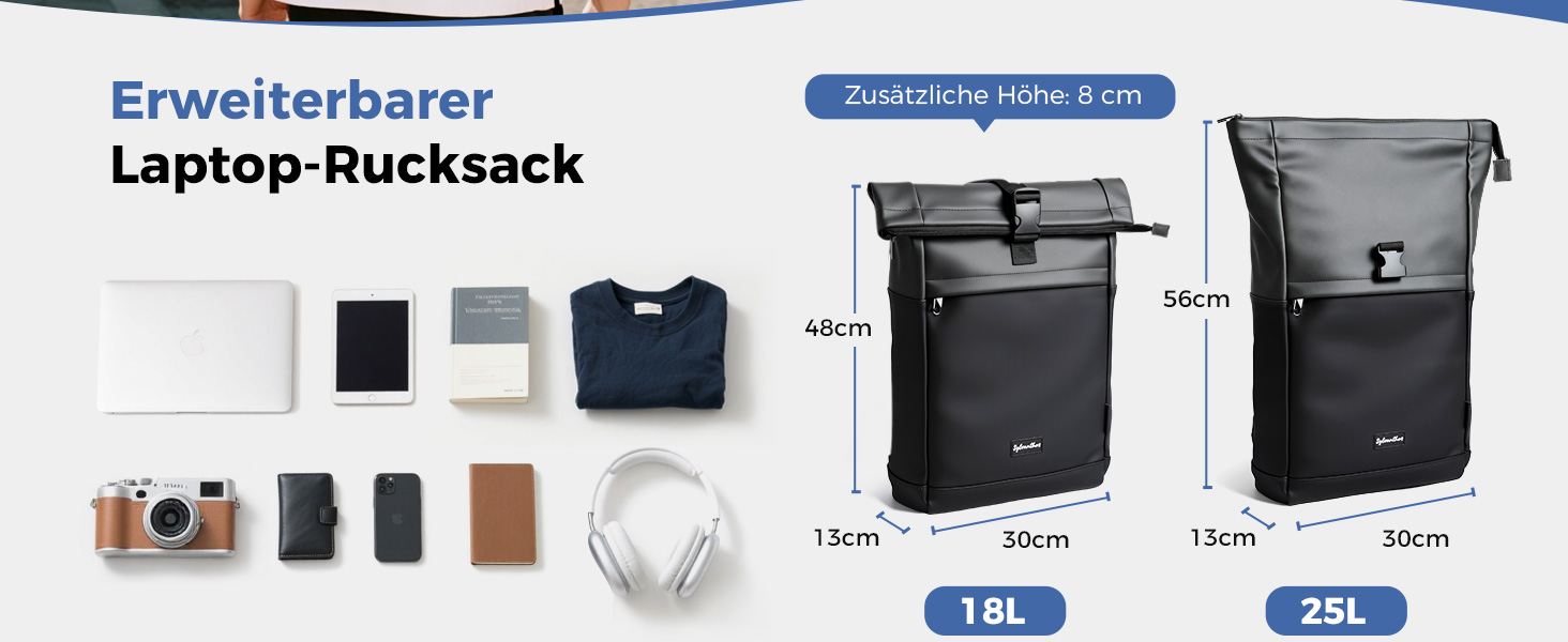 Водонепроникний рюкзак для ноутбука Rolltop (18-25 л), сірий, розмір L (30x13x48 см)