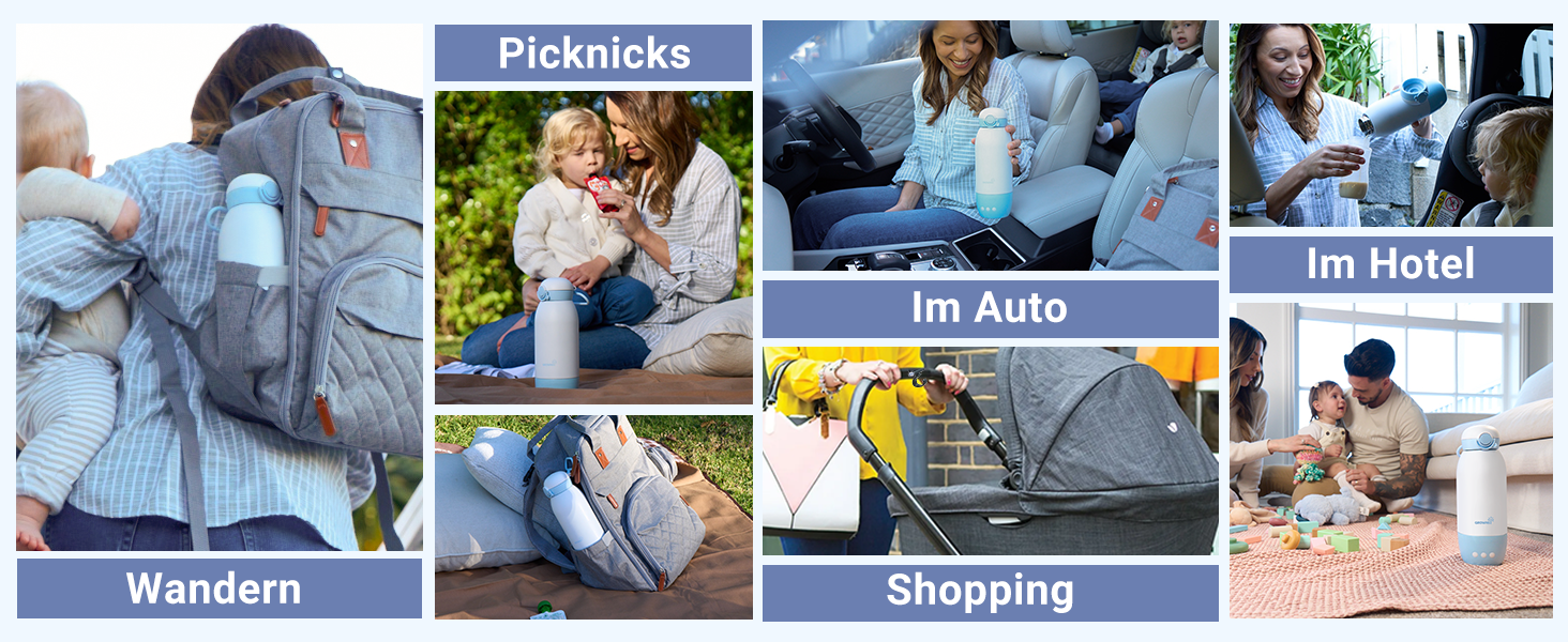 Підігрівач для пляшечок GROWNSY для подорожей: портативний, акумулятор 10000mAh, 600мл, точний контроль температури, рожевий (блакитний)