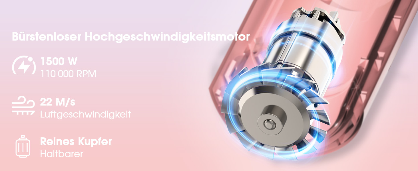 Професійний фен для волосся з дифузором та плазмою (400 млн іонів), безщітковий мотор 110 000 об/хв, низький рівень шуму 57дБ, Rose Gold