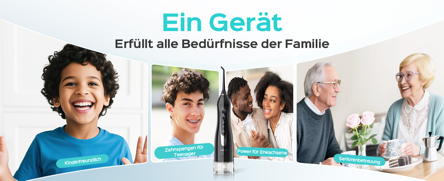 Портативна електрична душова насадка COSLUS: 300 мл, IPX7, 5 насадок, для догляду за порожниною рота, білий (чорний)