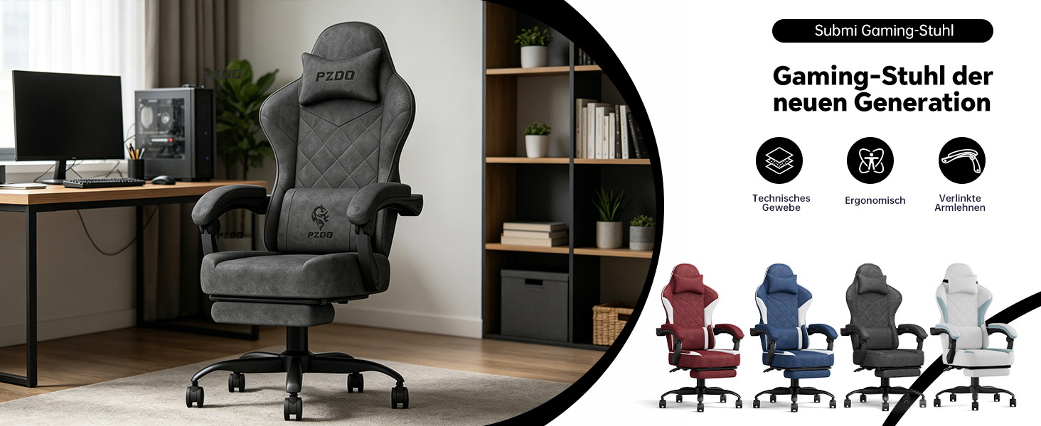 Ігрове крісло Ergonomic Gaming Chair з підставкою для ніг, ергономічний комп'ютерний стілець з високотехнологічної тканини для дорослих та підлітків, чорне