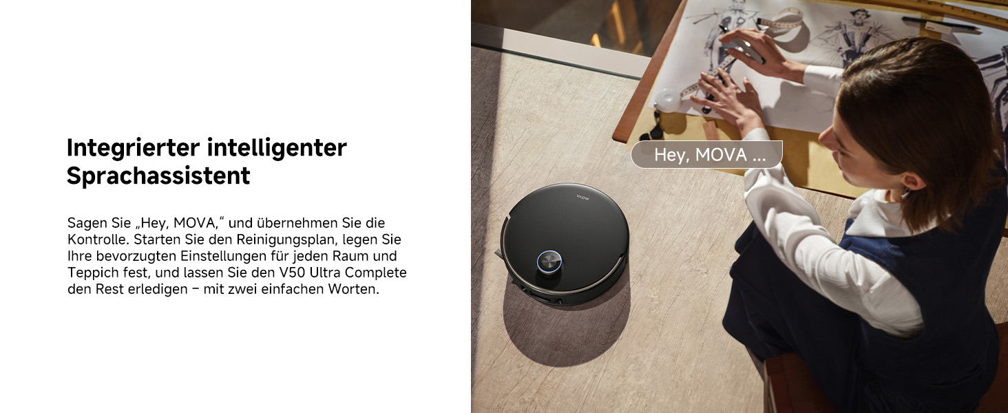 Робот-пилосос Mova V50 Ultra з функцією миття, 24000 Па, 6 см перешкода, навігація Liftable, RGB AI, LED, 80°C гаряча вода, 63°C сушка, DuoSolution, Tricut, чорний