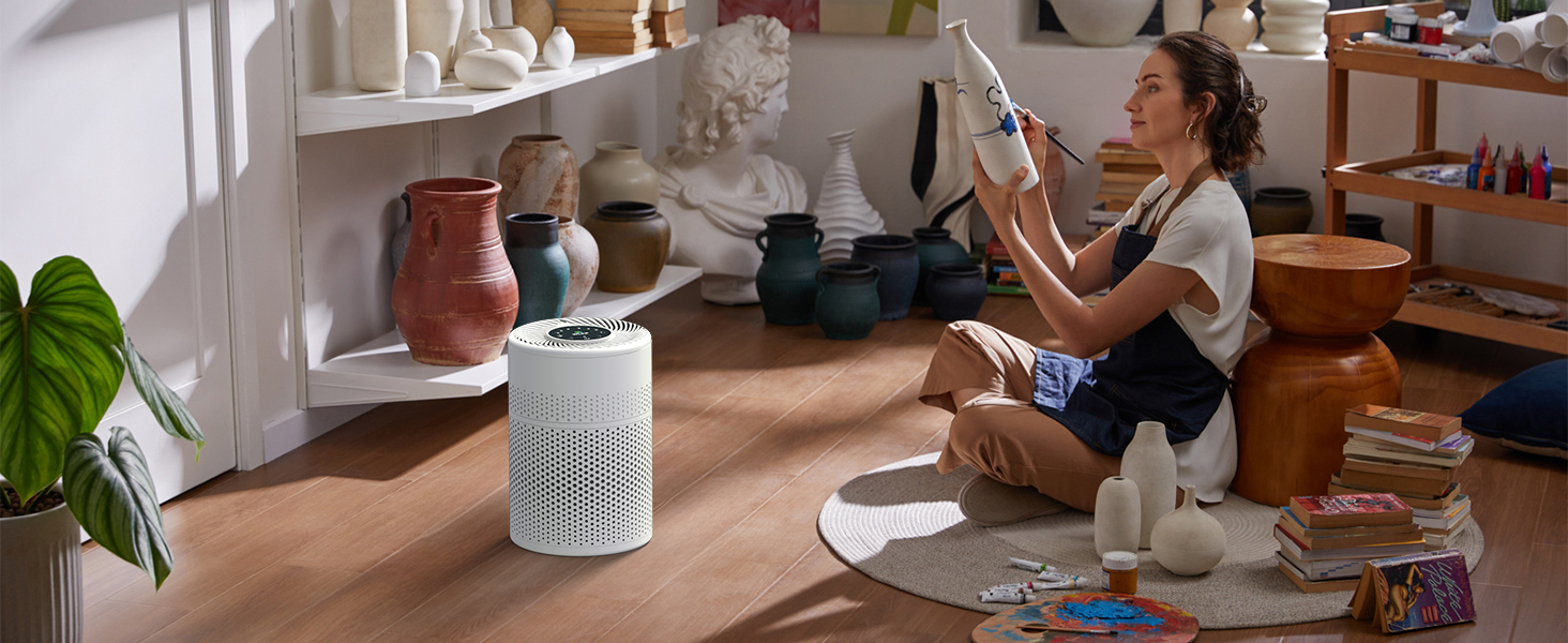 Повітряочисник для спальні KJ1-6 з HEPA H13 фільтром, активованою системою вугільного фільтра, функцією ароматерапії, 360° циркуляцією повітря, нічним світлом та тихим режимом