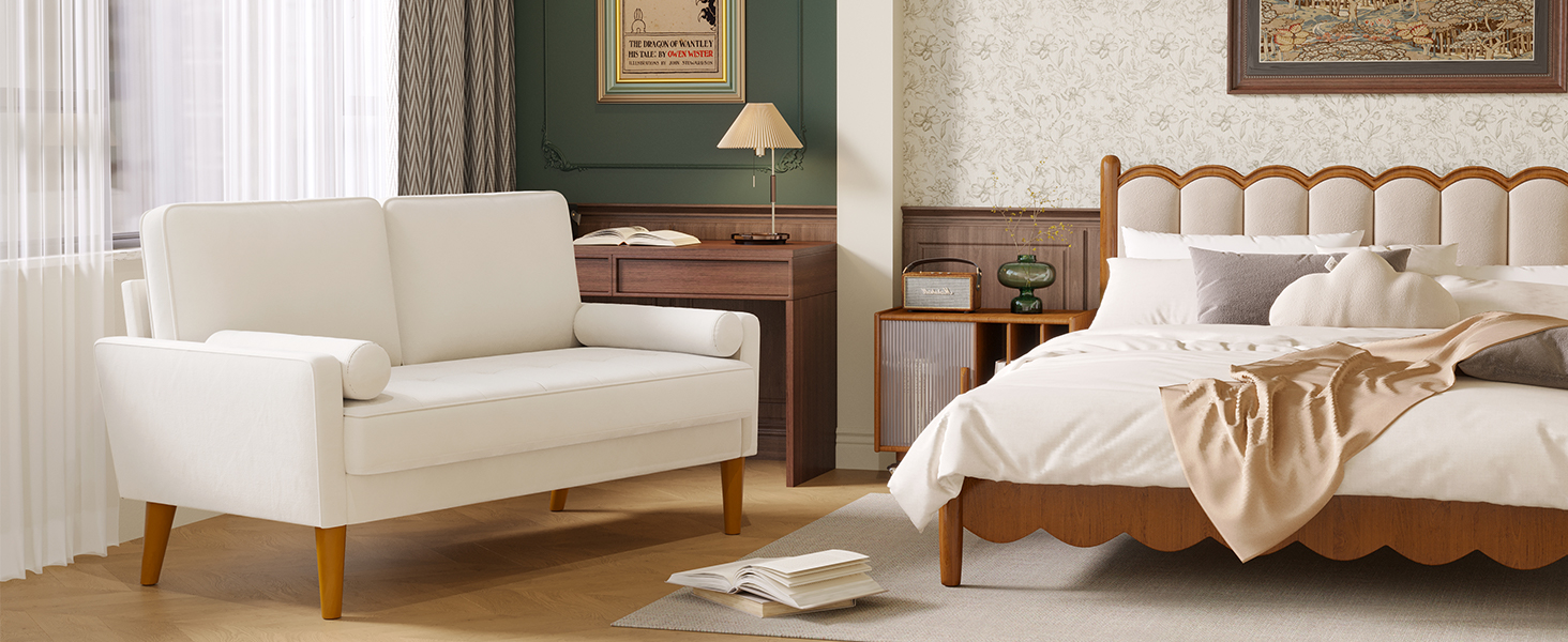 Диван Vesgantti 2-місний, 121 см, сучасний, з 2 подушками, білий, для вітальні/квартири/офісу