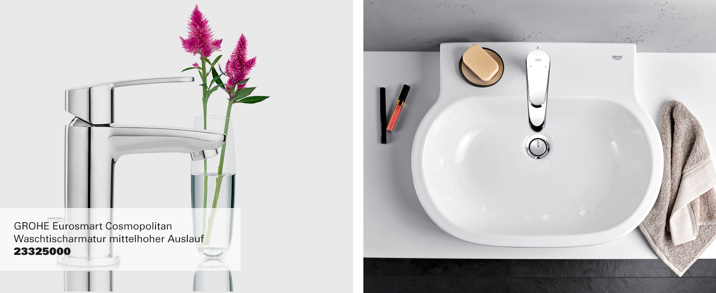 Змішувач для ванної кімнати GROHE Eurosmart Cosmopolitan, хром, 32830001 – економічний, з витяжною штангою, 30 см, проста установка