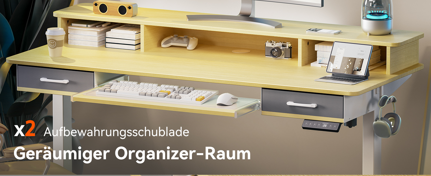 Регульований стіл WALKINGDESK для дому та офісу: електричний, з ящиками та підставкою для клавіатури (160x60 см, білий дуб)