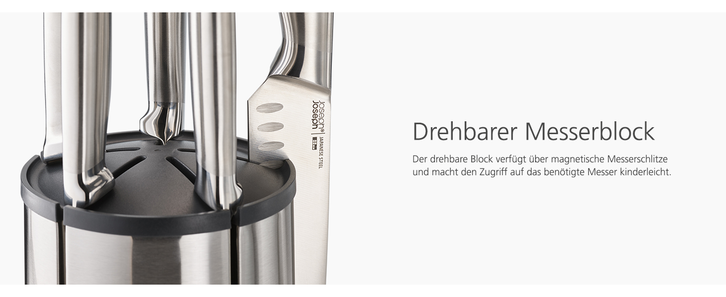 Joseph Joseph Elevate - Набір ножів з обертовим підставою (5 шт.) з нержавіючої сталі, японські леза, антифронт покриття, неслизьке дно