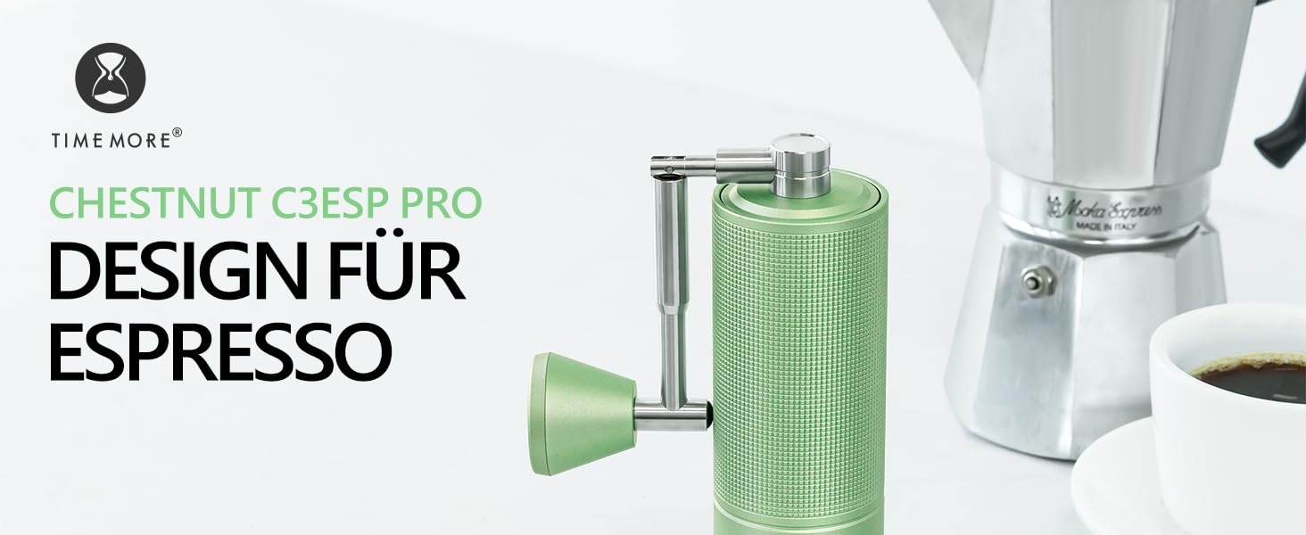 Ручна кавомолка TIMEMORE Chestnut C3 ESP PRO, зелена - для еспресо та френч-прес