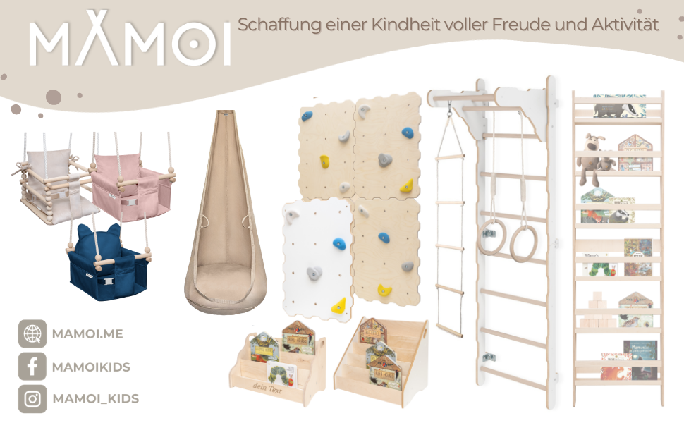 Дитяча гойдалка-колиска MAMOI з ременем безпеки, регульована висота 150-190 см, бежева. Гойдалка для дому, міцна конструкція, велюрове сидіння, легкий монтаж.