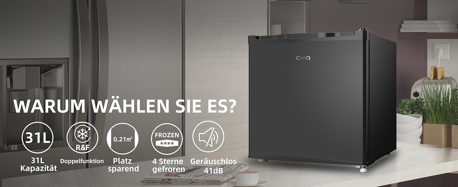Міні-холодильник CHIQ 46 л з регулюванням температури, тихий (39 дБ), для офісу, кемпінгу, спальні, готелю, чорний