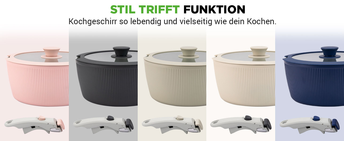 Набір посуду NutriChef 18 частин з кераміки кремового кольору з знімними ручками. Підходить для індукційних плит, всіх типів плит, духовок. Антипригарне покриття, компактний, можна складати.