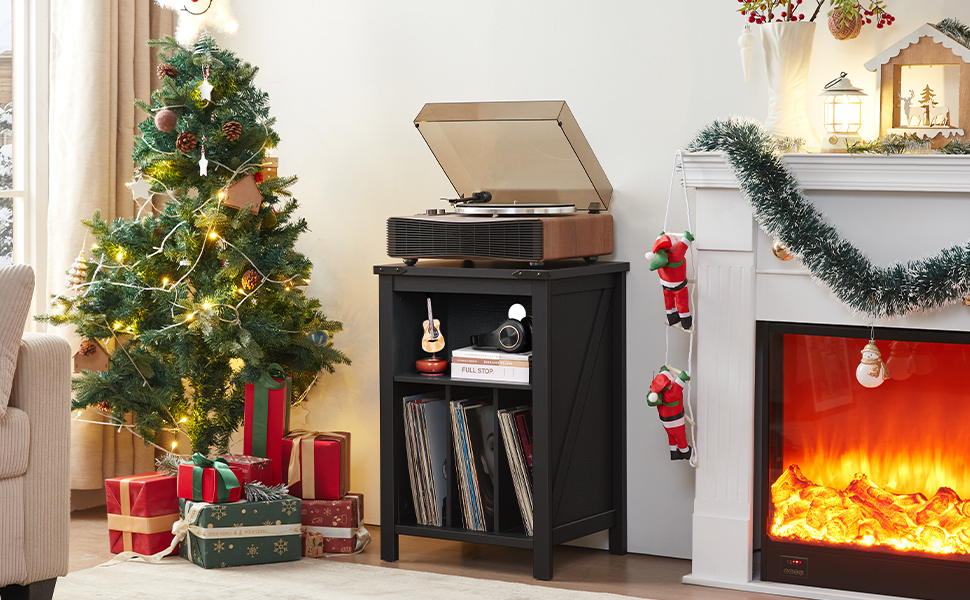 Підставка для програвача вінілу з місцем для платівок, чорна. Місце для 160 платівок. Дерев'яна підставка-шафа для програвача, полиця для вітальні, спальні, офісу