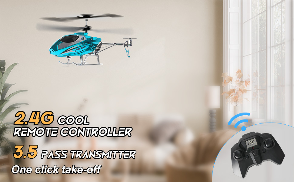 Радіокерований вертоліт VATOS для хлопчиків, 2.4G з LED підсвіткою, від 12 років, стабільна висота, автоматичний зліт, синій