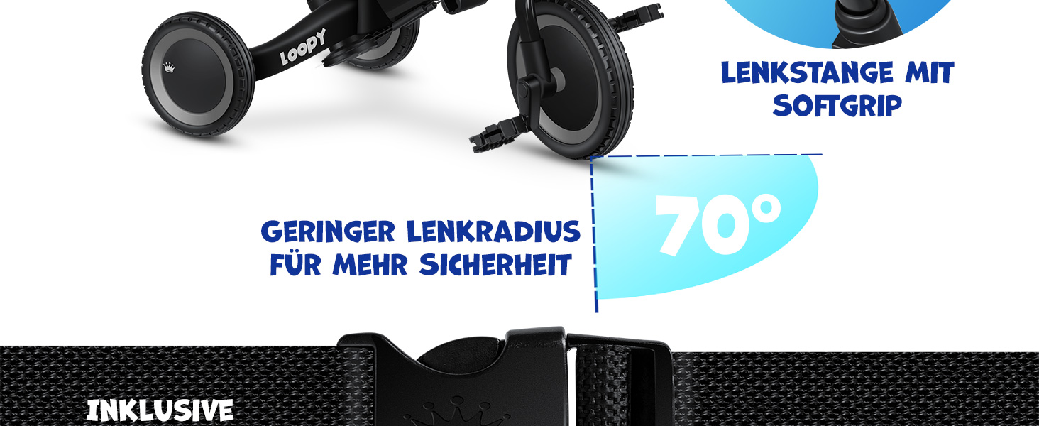 Біговел-триколіс KIDIZ 6-в-1 для дітей 1-5 років до 25 кг, з ручкою, захисним бампером, ременем безпеки, дзвінком та дзеркалом (Антрацит)
